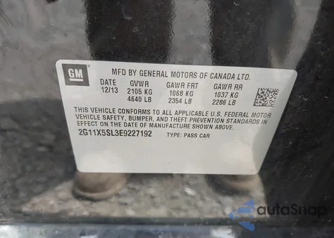 2014 Chevrolet Impala 1Fl z USA, uszkodzony, nr VIN 2G11X5SL3E9227192